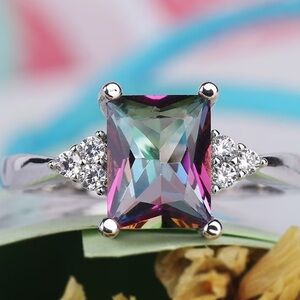 18k White Gold Plated Mystic Topaz Square-Cut Cocktail Ring in Multicolor